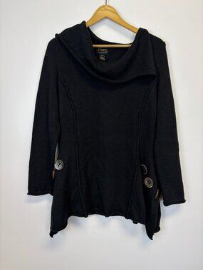 Pure Handknit 100% cotton Black Knit Button Sweater